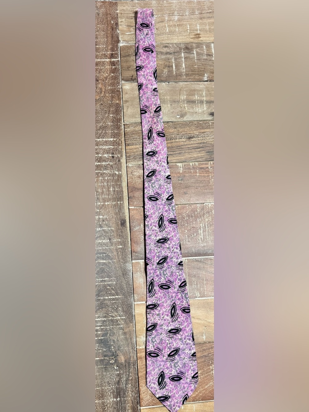 Austin Grey 100% Silk Tie Purple Abstract Floral Geometric Pattern Mens Necktie